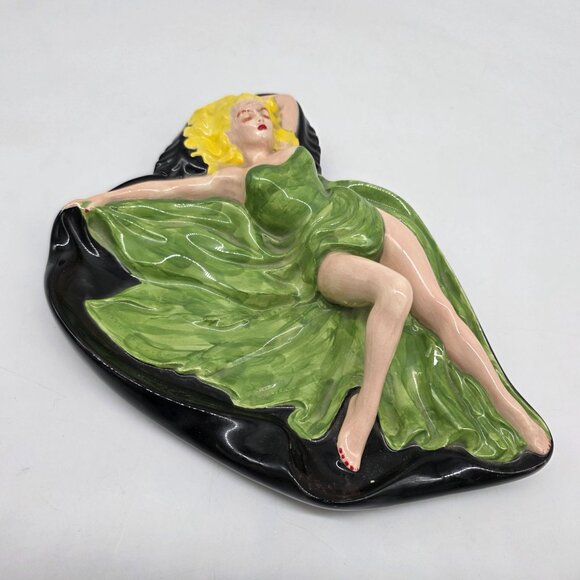 Vintage MCM Holland Mold Ceramic Risque Pinup Girl Ash Tray Candy Dish - Picture 2 of 11